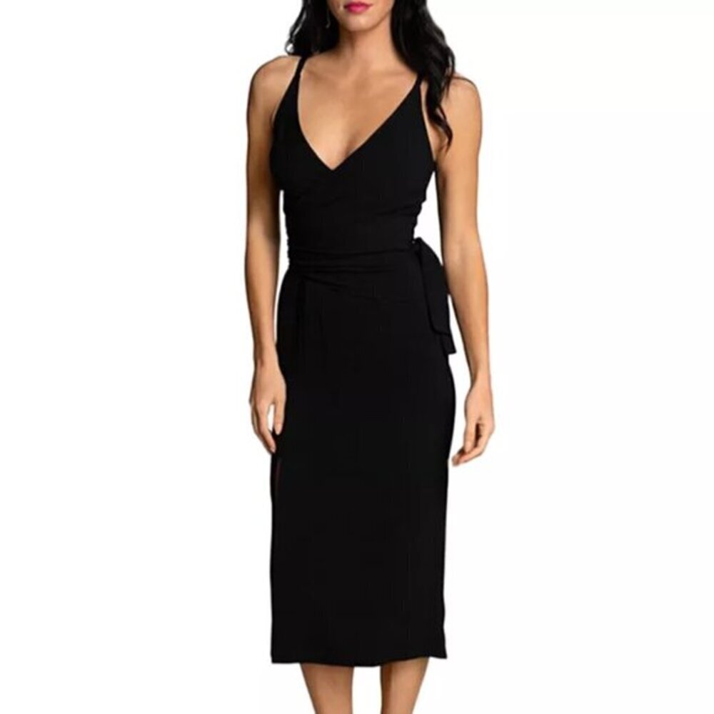COPY - NWT Dress the Population Kiara Crepe V Neck Midi Dress Black S